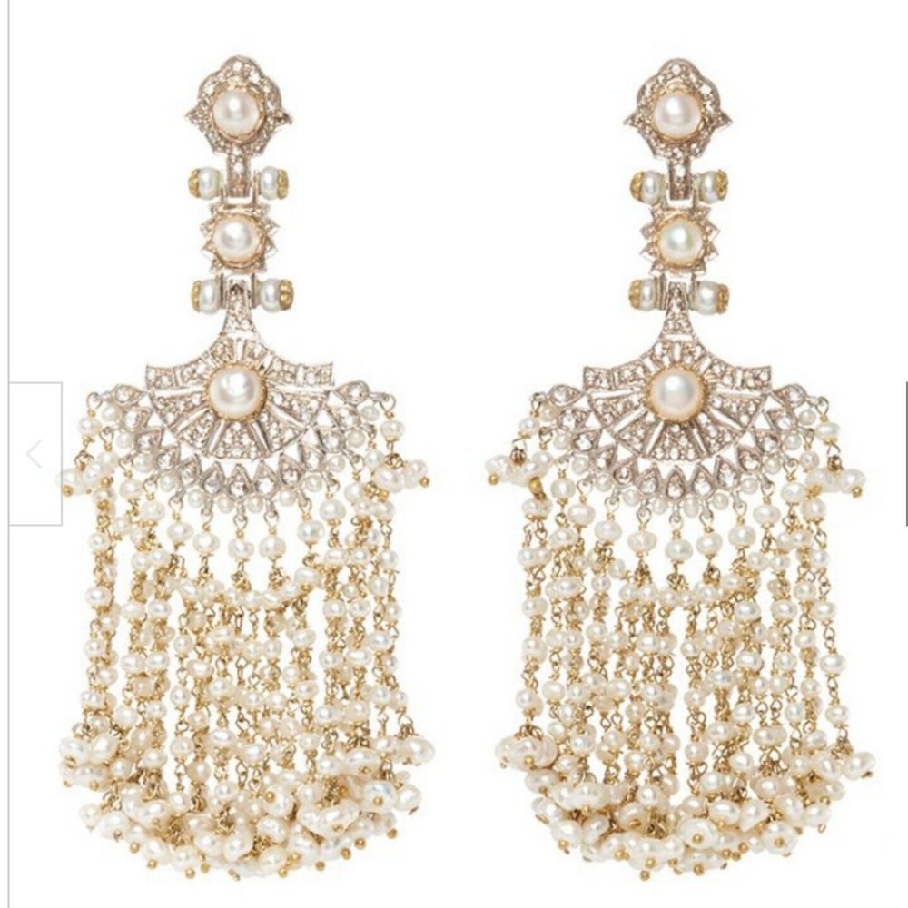 STUNNING diamond and pearl chandelier earrings white gold $6500 Now only $2200